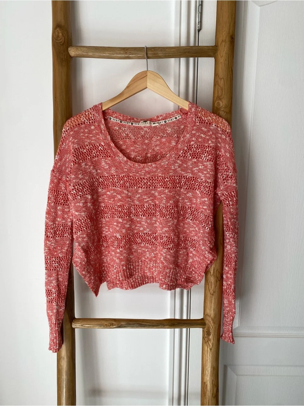 Roxy Breezy Knit Relaxed Lightweight Cropped Coral Sweater Sz XS/S Beachy Spring